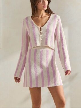 Striped Knit Two-Piece Set in Cream & Light Pink